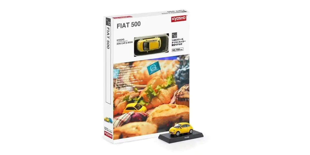 Fiat 500 2007 Yellow - Kyosho Mini Car & Book - Scala 1/64