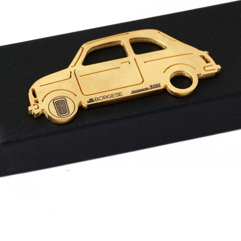 Fiat 500 (1957) - Keychain with gold in gold 24k Satin finish – Borgeseidea