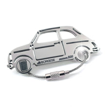 Load image into Gallery viewer, Fiat 500 keychain (1957) shiny stainless steel
