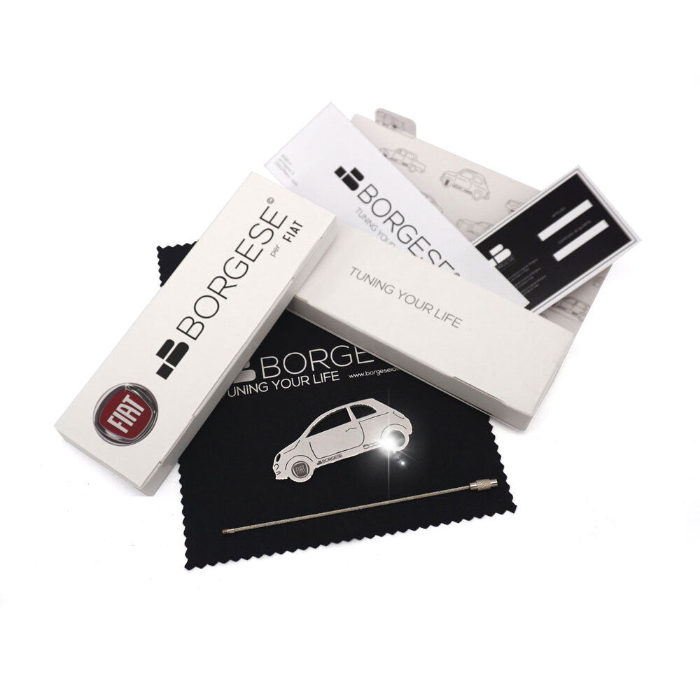 Fiat 500 portachiavi acciaio foto packaging